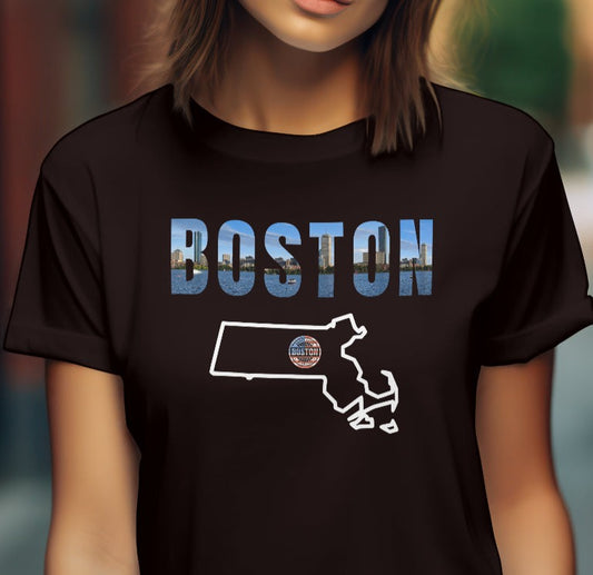 Boston State Map T-Shirt – Celebrate Beantown in Style (FREE SHIPPING)