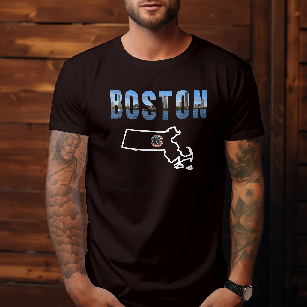 Boston State Map T-Shirt – Celebrate Beantown in Style (FREE SHIPPING)